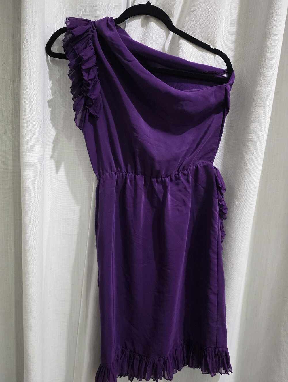 Amanda Uprichard One Shoulder Silk Purple Ruffle Mini Dress XS P - Picture 3 of 5